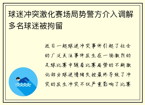 球迷冲突激化赛场局势警方介入调解多名球迷被拘留